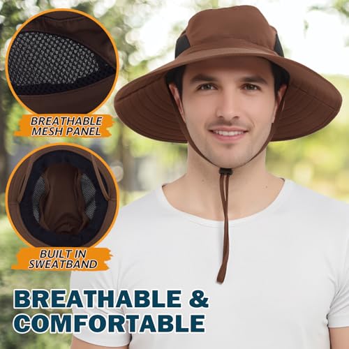 Image of Wide Brim Sun Bucket Hat, Waterproof Boonie Hat for Men & Women | UPF 50+ UV Protection, Adjustable Fit, Chin Strap & Sweatband, Foldable Durable for Fishing Hiking Garden Beach