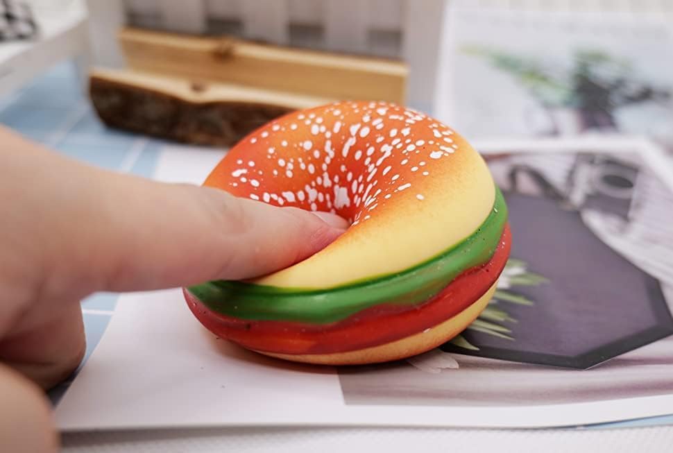 Image of Burger Squishy Toy, Soft Squeeze Fidget Toys with Colorful Food Designs, Burger Novelty Toys for Boys & Girls, Stress Relief Squeeze Toys for Home, Travel & Play, Pack of 1