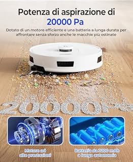 Redroad R11 Robot Aspirapolvere Lavapavimenti con Mappatura, 20000Pa, Stazione di Autosvuotamento 90 Giorni, Navigazione Lidar, WiFi APP 5G/2.4G, Aspirapolvere Robot Autocaricante (White R11 1)