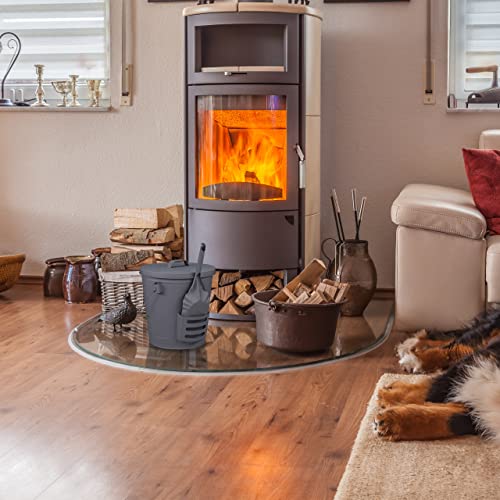 Foto von Relaxdays Ascheeimer mit Deckel & Schaufel, Stahl, Holzgriff, 19 Liter, Kaminzubehör, Aschekübel mit Henkel, grau