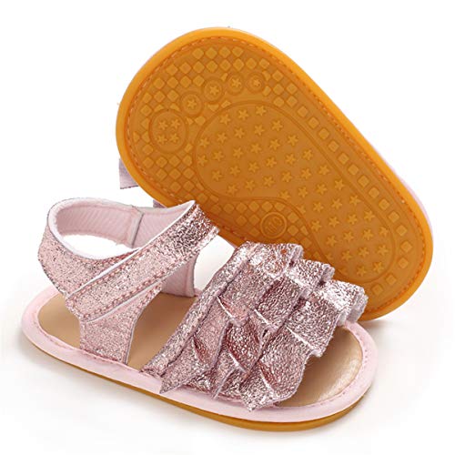 BENHERO Infant Baby Girls Sandals, Premium Soft Rubber Sole Anti-Slip Summer Toddler Flats First Walkers Shoes(6-12 Months Infant, O-Glittery Pink)