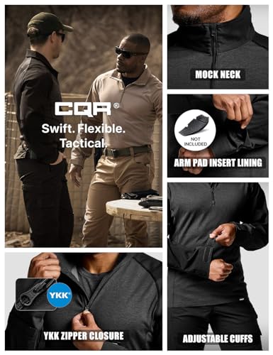 Image of CQR Men's Tactical Combat Shirt, 1 /4 Zip Long Sleeve Breathable Military BDU Training Top for Shooting, Hunting, Range Use