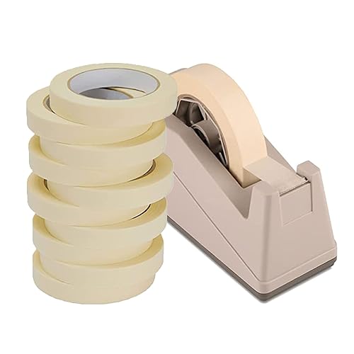 Lichamp Paquete de 10 unidades de cinta adhesiva beige y soporte dispensador de cinta de escritorio con núcleo grande de 3 pulgadas para cinta