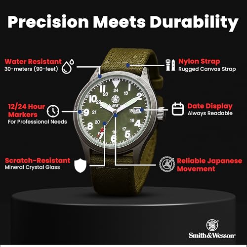 Image of Smith & Wesson Men's SWW-1464-OD Military Multi Canvas Analog Straps Watch