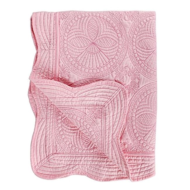 Toddlers and Baby Quilt Lightweight Blanket Embossed Cotton Quilt 4 Seasons Scalloped Newborn Baby Boy/Girl (Pink)