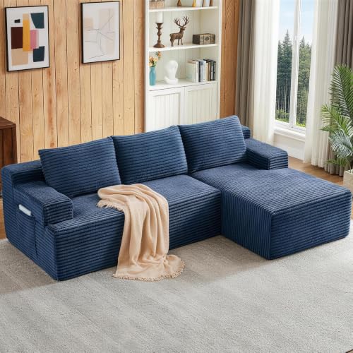 Image of Boneless Couch, Modular Sectional Couches for Living Room, U-Shaped Cloud Couch Sofa with Deep Seat, Fluffy Corduroy Upholstered Corner Sofa