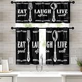 Tayney Black White Kitchen Window Curtains Valance and Tier Set 36 Inch Farmhouse Eat Good Laugh Often Live Well Rod Pocket Short Tier Curtain, Abstract Small Drapes for Kitchen Decor