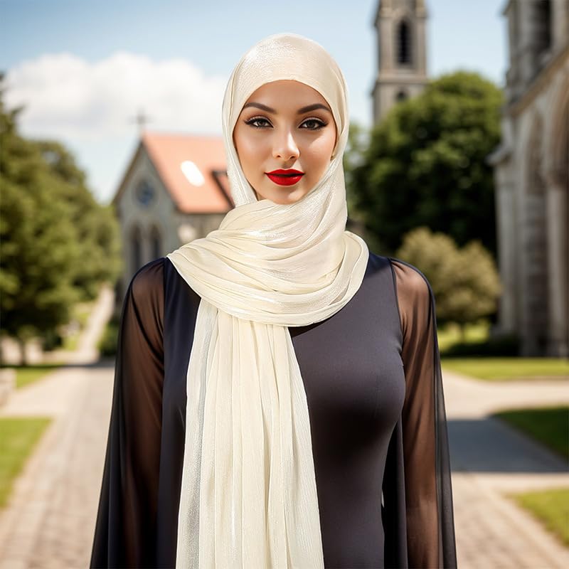 Women Premium Hijab Head Scarf Lightweight Shimmer Scarves Crepe Wedding Shawls and Wraps for Evening Dresses Shiny3