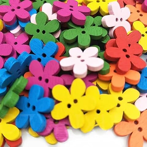 JHuiers Colorful Flower Design Button Wooden Buttons 2 Holes Buttons for Sewing Crafts DIY Projects - 2cm,100pcs Cover