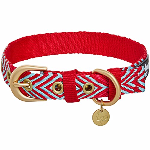 Collier pour chien avec boucle métal solide et design ethnique rouge
