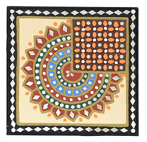 Image of Ethnics of Kutch Traditional Kutch Handicraft Mud-Mirrorwork Lippan Kam Wall Art (Water and Break Resistant) - Square (12 inch x 12 inch) - (Black - LKT-0238)