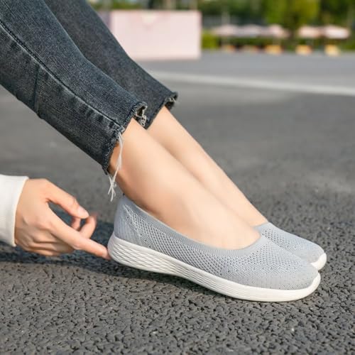 poemlady Women's Slip on Loafer Shoes - Mesh Casual Ballet Flat Nurse Walking Sneakers Round Toe Knit Casual Memory Foam Shoes3