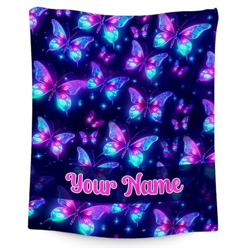 Custom Butterfly Blanket, Cute Soft Throw Gifts for Women, Cozy Flannel Throw Blankets for Couch Office, 60"x80"