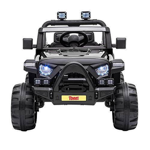 TOBBI 12v Kids Ride On Truck with Remote Control, Battery Powered Ride on Toy Car w/Music, MP3, Safety Belt, Black