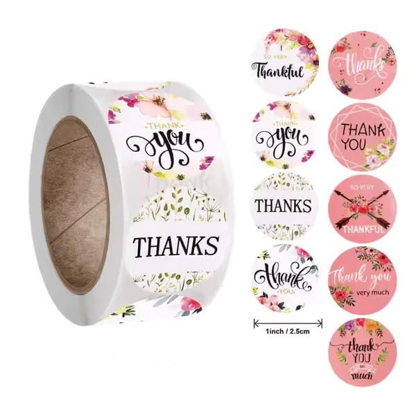 Image of Alokik Enterprise 2000 Pcs Thank You Watercolor Stickers, Round Thank You Adhesive Sticker for Small Business Wedding Supplies Packing Stickers Gift Wrap (500 in 1 Decorative Stickers Roll)