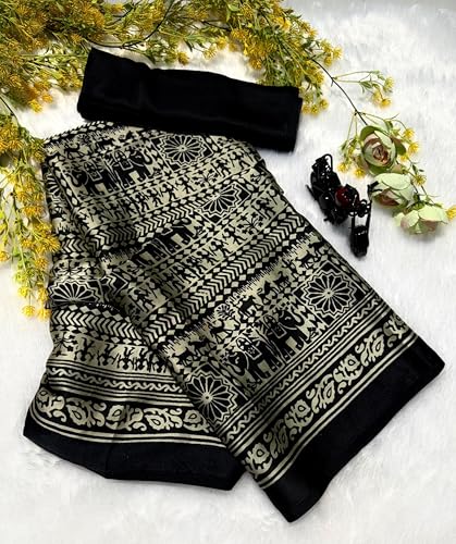 Image of SATIKA VASTRAM Modal Silk Ajrakh Saree Bandhani Design Crepe Printed Designer Pallu Attach Blouse Piece