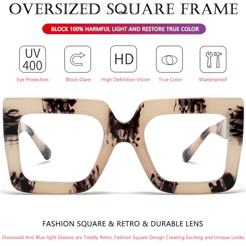 Image of AIEYEZO Oversized Square Blue Light Glasses for Women Cute Big Frame Glasses Fashion Clear Multi-Color Computer Eyewear