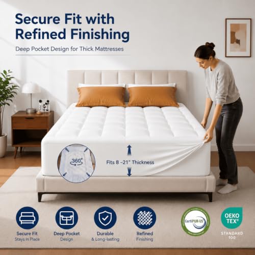 Image of ELEMUSE 3 Inch Queen Size Dual Layer Memory Foam Mattress Topper, 2 Inch Cooling Memory Foam, 1 Inch Luxury Plush Pillowtop, Premium Pressure Relief Bed Pad for Hot Sleepers, Hotel Comfort Upgrade