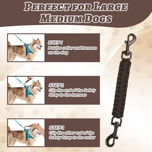 KFHENSOMR 2Stück Halti für Große Hunde Hundehalsband Clips, Halsbänder und Leinenverbinder Handgefertigter Backup-Sicherheitsgurt für Hundegeschirr Halsband Spaziergang und Wandern (Schwarz)