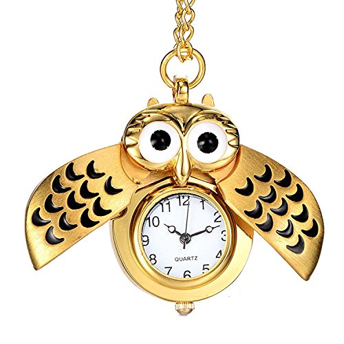 Whobabe Vintage Eule Anhänger Lange Kette Taschenuhr Halskette