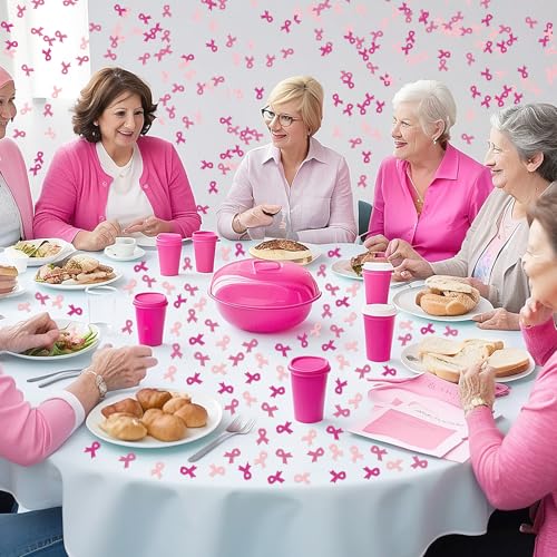 Image of Whaline 300 Pcs Breast Cancer Awareness Table Confetti Ribbon Shaped Glitter Confetti Pink Table Centerpiece For Party Decoration