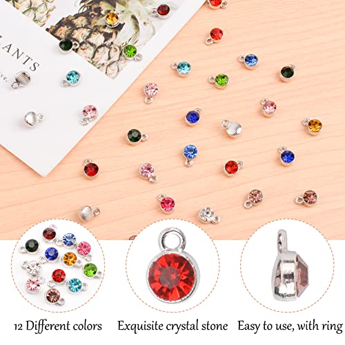 URROMA Crystal Birthstone Beads, 96 Pcs Round Crystal Charms for Jewelry Making 12 Colors, Silver With Ring, 96pcs - Image 4