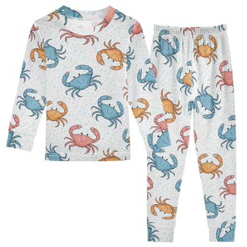Pajama Sets Long Sleeve Crab Pattern with Colors Soft Comfy Sleepwear 2 Piece PJS 3-8T