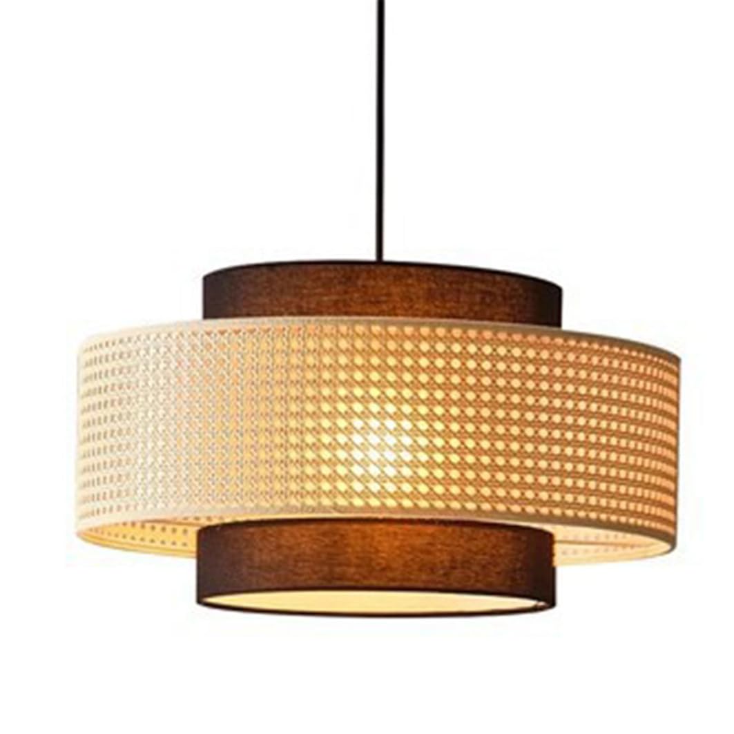 Lampadario A Sospensione Unico In Tessuto Nero, Stile Wabi-sabi | Raccordo in rattan a forma di cilindro Eleganti lampadari a sospensione per interni per sala da pranzo, ingresso