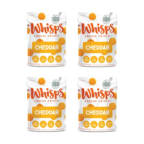 Whisps Cheese Crisps - Cheddar Cheese Snacks, Keto Snacks, 22g of Protein Per Bag, Low Carb, Gluten & Sugar Free, Great Tasting Healthy Snack, All Natural Cheese Crisps - Cheddar, 2.12 Oz (Pack of 4)