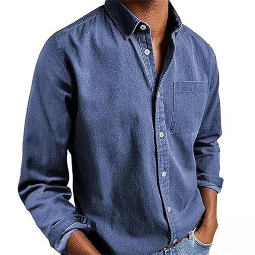 Camisas Ffmani para hombre, con botones, ropa de moda, camisas casuales elegantes para hombre, camisas con bolsillo en el pecho, azul real, M