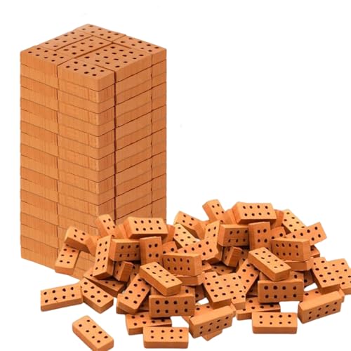 Yotlein 100 Pièces Mini Brique de Construction, 2 x 1 x 0,5 cm Red Mini Brique, Mini Briques Brick Modèle avec 8 Trous pour DIY Fairy Garden Dollhouse Decor