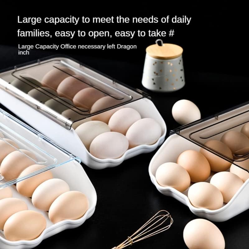 Egg Container for Refrigerator, Automatic Rolling Egg Holder, Stackable Egg Container, 14-Grid (Color : Black) (Black)