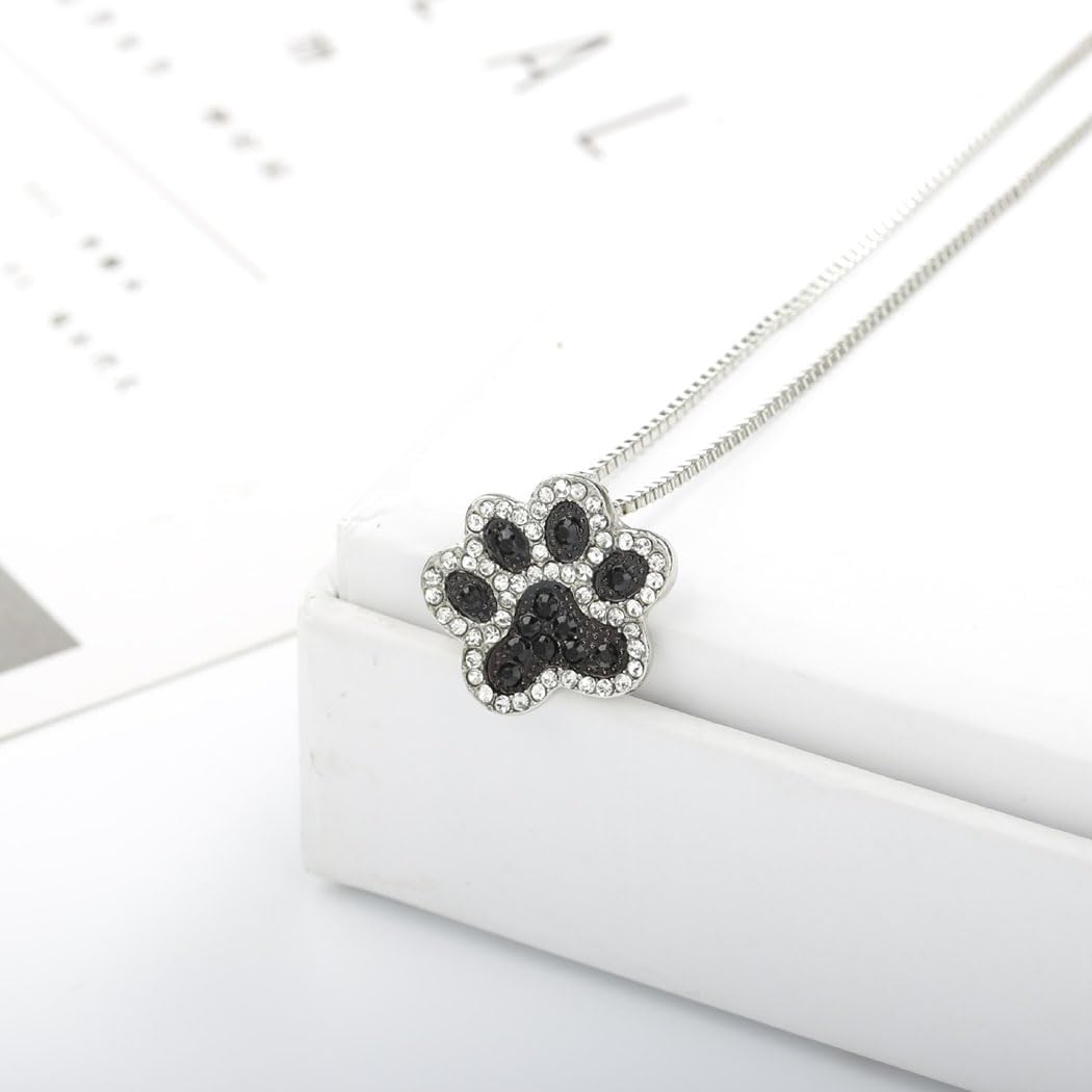 Silver Cat Necklaces Paw Print Necklace Dog Necklace Cat Pendant Necklaces Black Cat Necklace Jewelry for Women and Girls - Image 5