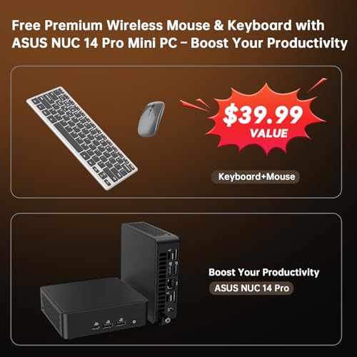 Image of ASUS NUC 14 Pro Mini PC Win 11 Pro, Intel Ultra 7 155H (16C /22T), 16GB DDR5 RAM 512GB PCIe SSD, Small Desktop Computer with Intel Arc GPU /AI GC /AI Boost /AI Ready /Thunderbolt 4 /WiFi 6E /VESA Mount