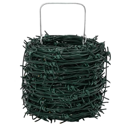 vidaXL Barbed Wire Green 328.08 ft Hot-dip Galvanized Steel, Industrial Barbed Wire Roll, Tough Steel Fence, Outdoor Security, Perfect for Secure Areas