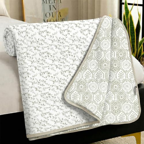 Image of Story@Home AC Comforter Single Bed Cotton 100% | 150GSM 144 X 220 CM Quilt AC Blanket for Summer | Dohar Single Bed | White & Ivory, Leaves & Abstract Reversible Design Duvet | All-Season Blanket