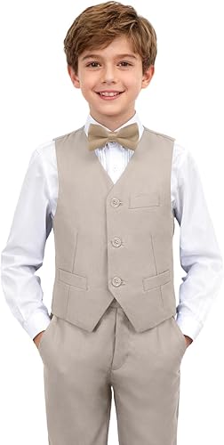 SaiLiiny Boys Slim Fit Suits 4 Piece Boys Dress Clothes Boy Vest and Pants Set F