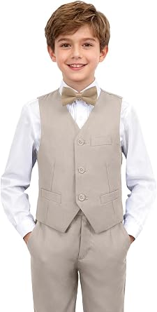 Boys Suits 4 Piece Kids Suits for Boys Dress Clothes for Wedding Boy Vest and Pants Set with Dress Shirt and Bowtie