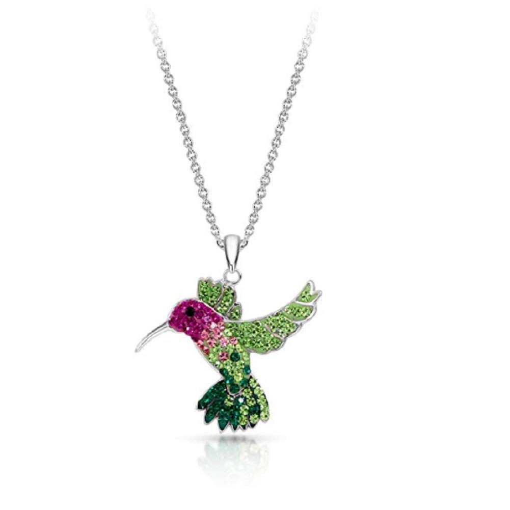 BLING BIJOUX JewelryBLING BIJOUX Colorful Crystal Flying Hummingbird Pendant Necklace Never Rust 925 Sterling Silver Natural and Hypoallergenic Chain Valentines Day Gift for Girls and Women with Breathtaking Box