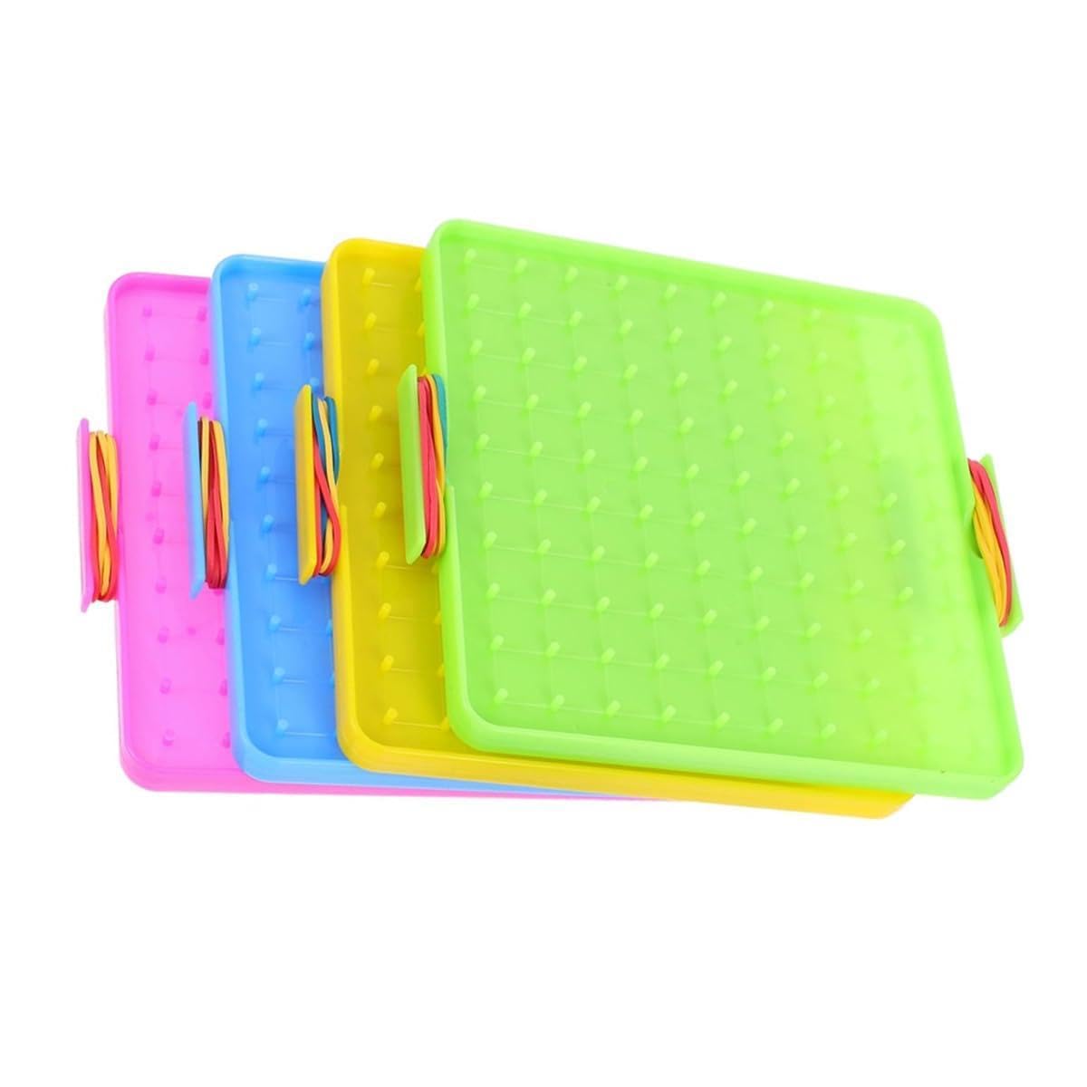 Ubric 4 PCS Geometry Board,Double Sided Plastic Geoboard, Mathematics Teaching Aid Array Board(Blue Pink Yellow Green)