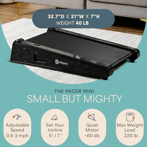 Lifepro Smallest Portable 30in Small Mini Walking Pad Treadmill Installation Free, Adjustable Incline, Under Desk Work Compact Treadmills for Home/Office - Max Load 220Lbs & Speed 3MPH