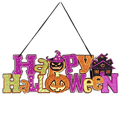 EVAIL Happy Halloween Hanging Sign Decoration Glitter Halloween Pumpkin Party Wall Sign Door Window Decorations Haunted House Yard Party Supplies Decor