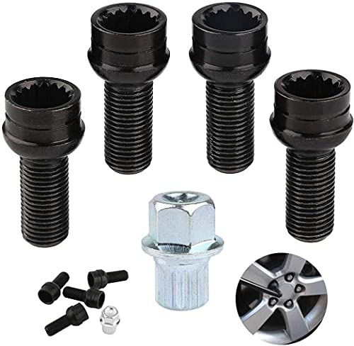 GUUZI Jeu d'écrous de Roue de Verrouillage, 4pcs M14*1.5mm Boulons de Roue de Voiture en Acier Jeu d'écrous de Roue de Verrouillage Boulon de Roue et Ecrou de Blocage avec Clé pour Au-di Go-lf Je-tta