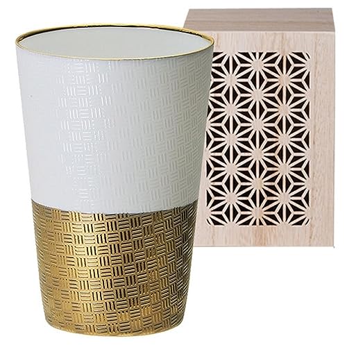 J-kitchens Ultra Thin Glass Tumbler Gold Ajiro in Wooden Box 12.1 fl oz (370 ml), Made in Japan