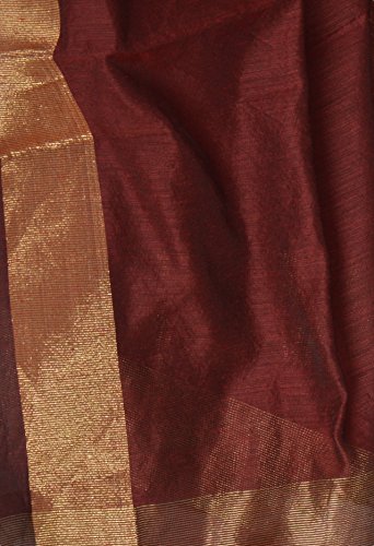 Image of YOUTHQUAKE Women's Chanderi Plain Silk Dupatta with Golden Border & Tassels