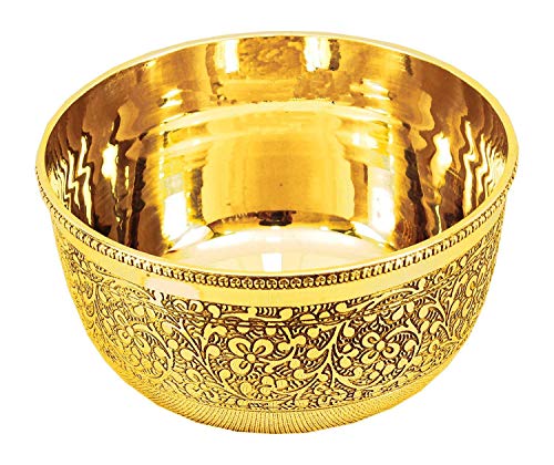 Image of Brass Bowl Sets Best Flower Design Brass Bowl Dinner Tableware Serving Indian Food, Tableware Set of (4)