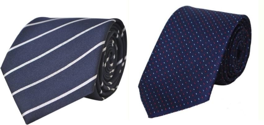 Polka Dot Formal Tie for Men & Boys | Stylish Necktie for Weddings, Office & Casual Wear | Tie Set of Blue Striped & Dark Blue | Pack of 2-image-45
