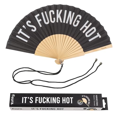 Fisura - Original Handheld Folding Fan with Message in English. Funny Wooden Fan. Original Holding Hand Fans. Birthday Gifts Wedding Party Decoration (Hot Black) (Hot Black)