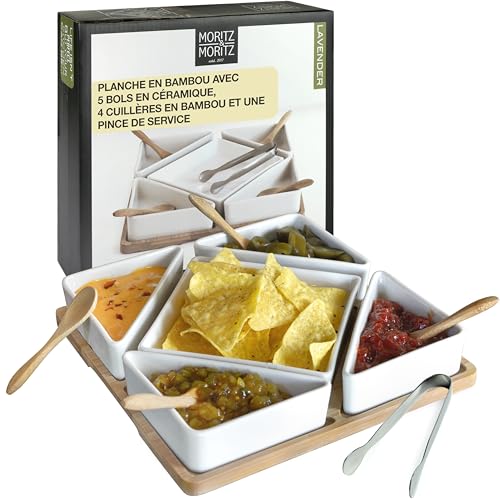 Moritz & Moritz Plateau Aperitif - 5 Coupelle Aperitif Bambou et Céramique - Pour les Dips Snacks Entrées Desserts