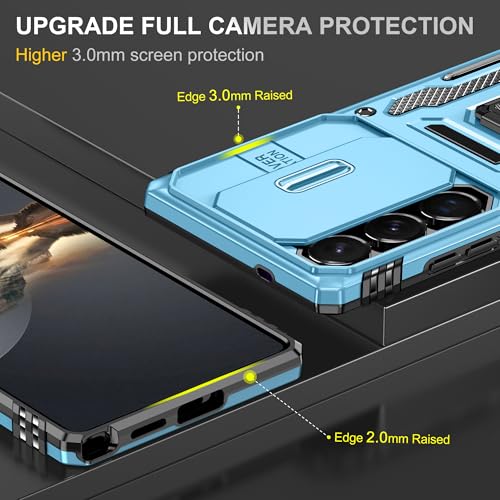 Image of Polycarbonate Slide Camera Cover with Ring Holder Mobile Phone Back Cover for Samsung Galaxy S25 Ultra (Blue)